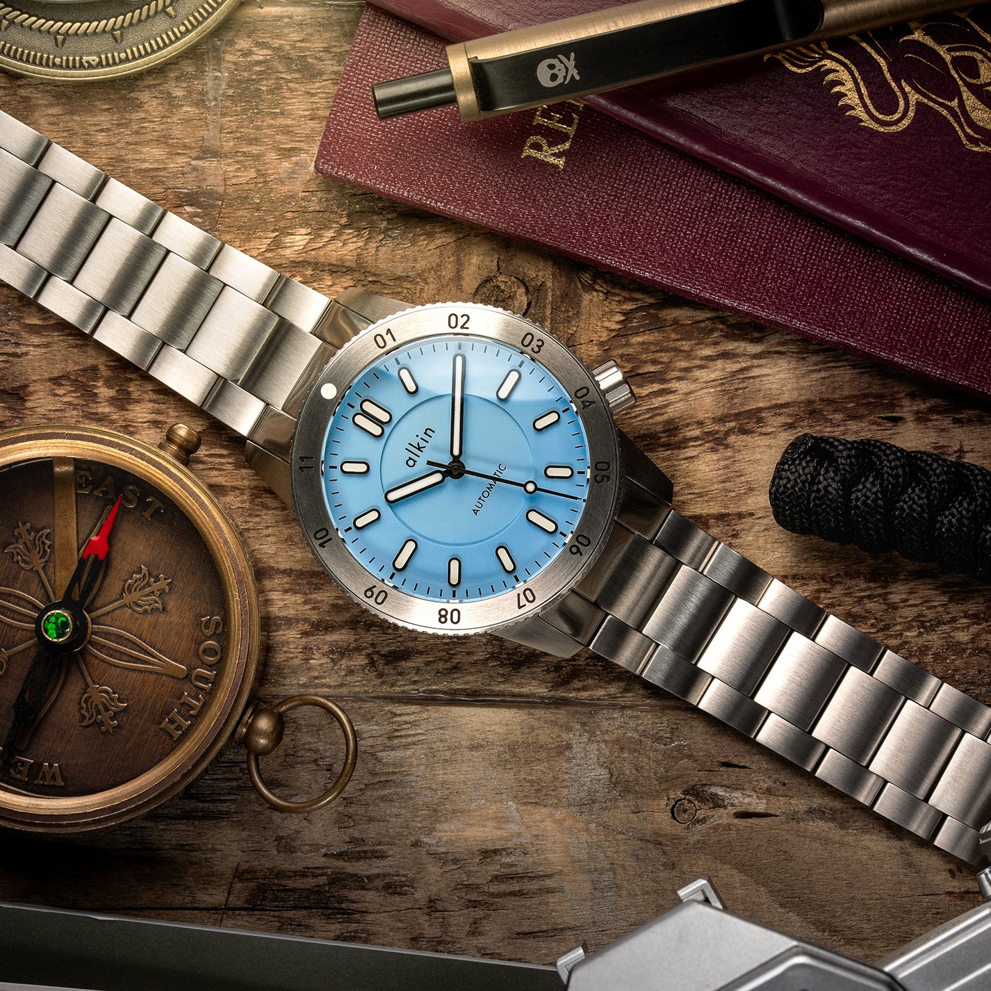 Model Three Dual Time - Powder Blue Dial / SS Case – alkinwatches